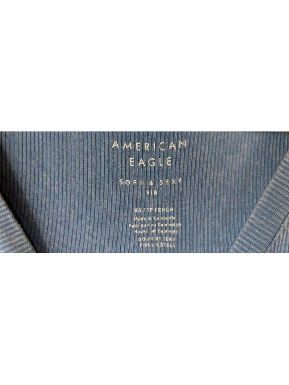 American Eagle Soft & Sexy Ribbed Blue V-Neck Crop Tee XS - Picture 4 of 4